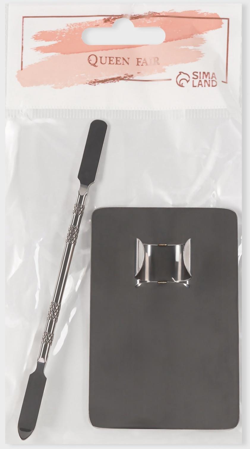 Набор для макияжа, 2 предмета: палитра, спатула, цвет серебристый