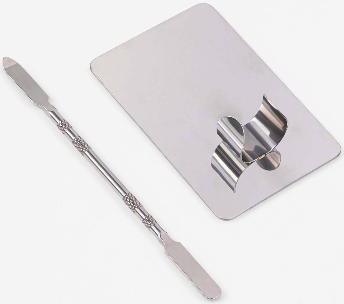 Набор для макияжа, 2 предмета: палитра, спатула, цвет серебристый