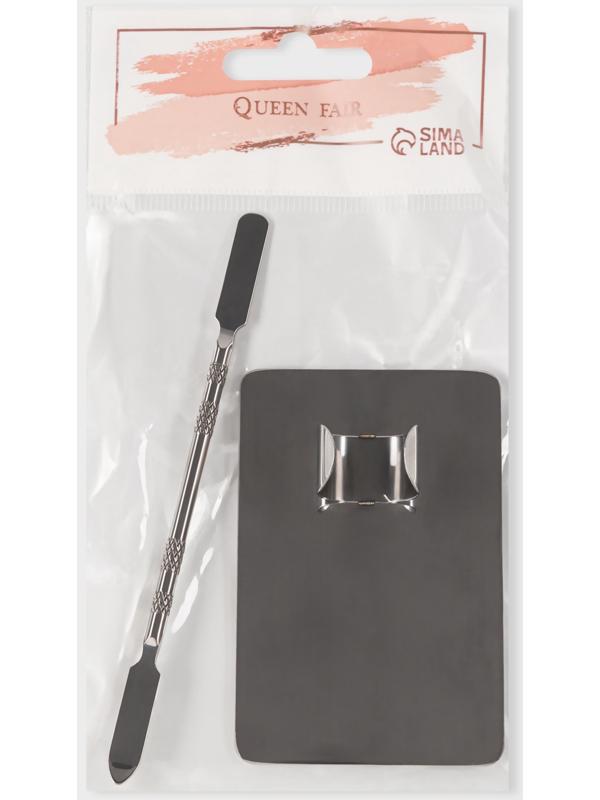 Набор для макияжа, 2 предмета: палитра, спатула, цвет серебристый