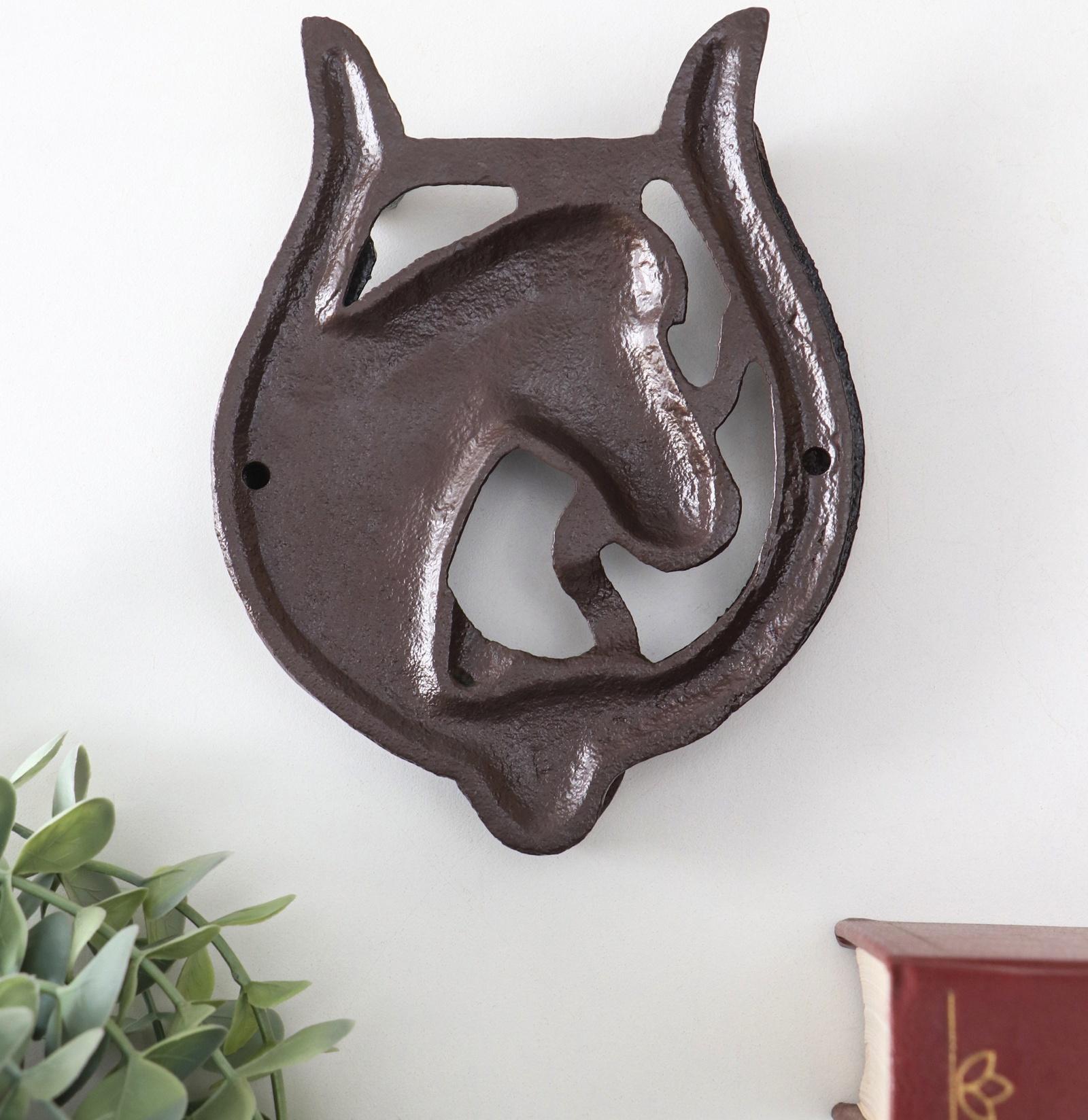 Дверной молоток для входной двери «Конь в подкове», чугун, 12×2×15 см