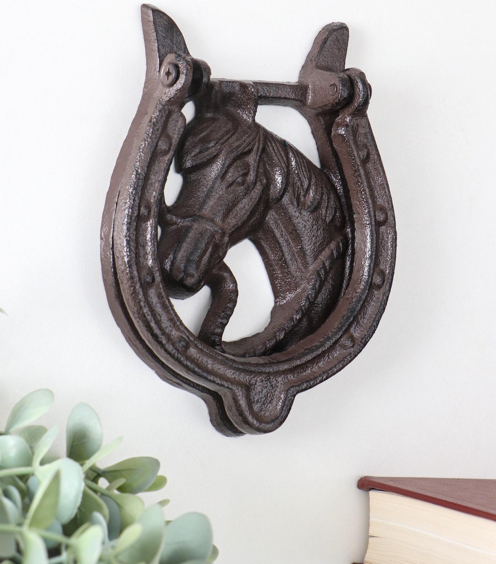 Дверной молоток для входной двери «Конь в подкове», чугун, 12×2×15 см