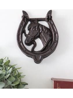 Дверной молоток для входной двери «Конь в подкове», чугун, 12×2×15 см