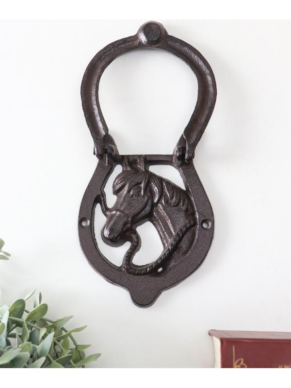 Дверной молоток для входной двери «Конь в подкове», чугун, 12×2×15 см