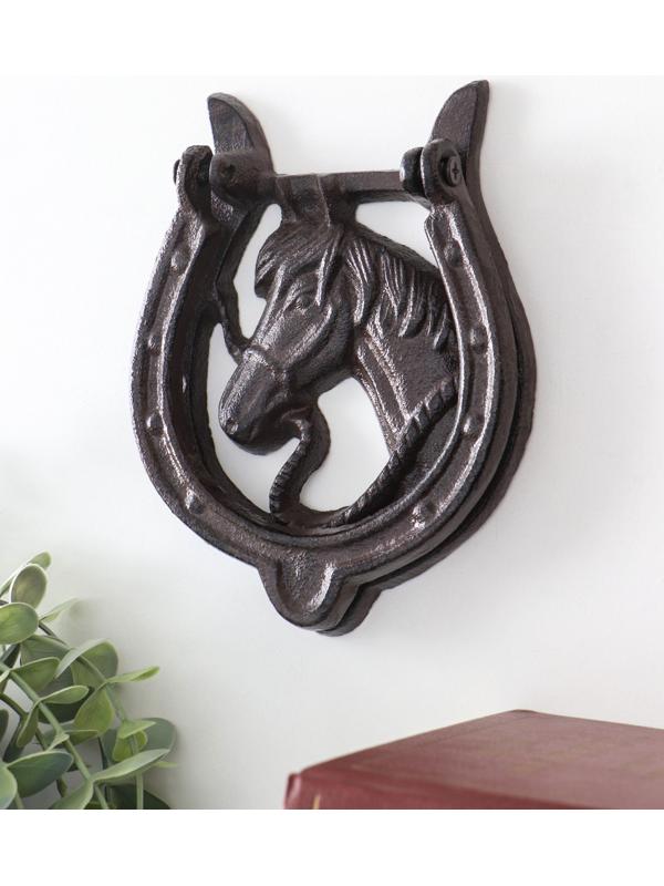 Дверной молоток для входной двери «Конь в подкове», чугун, 12×2×15 см