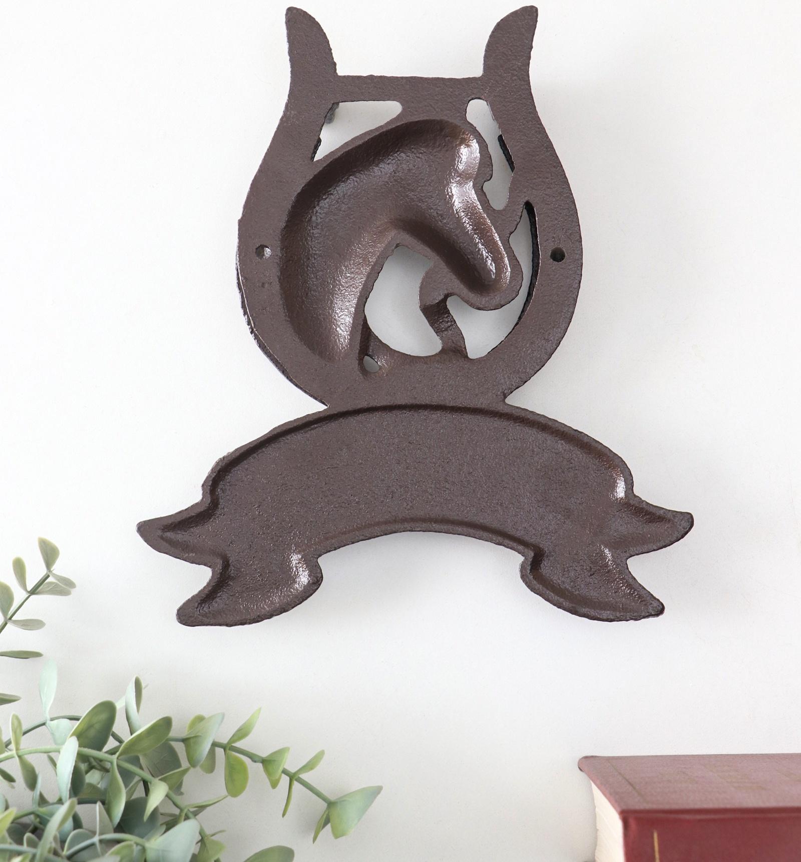 Дверной молоток для входной двери «Конь в подкове - Welcome», чугун, 18×2×21 см