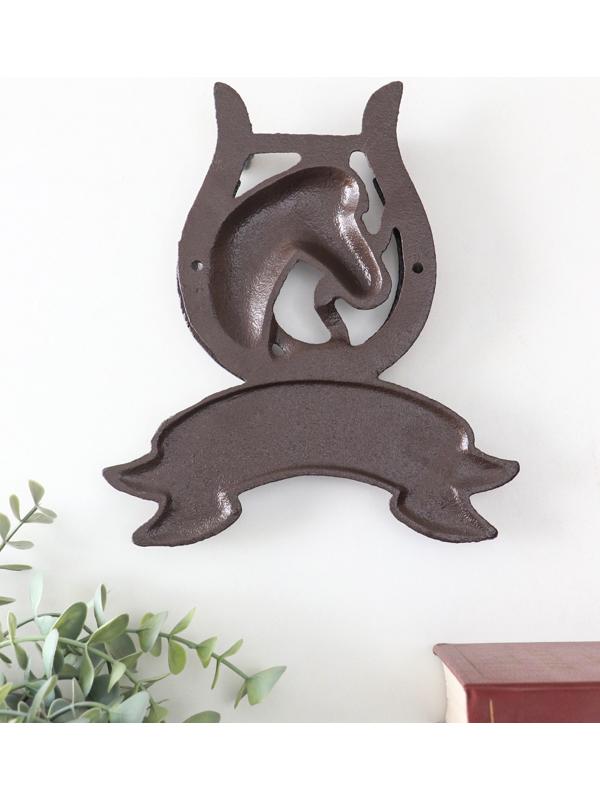 Дверной молоток для входной двери «Конь в подкове - Welcome», чугун, 18×2×21 см