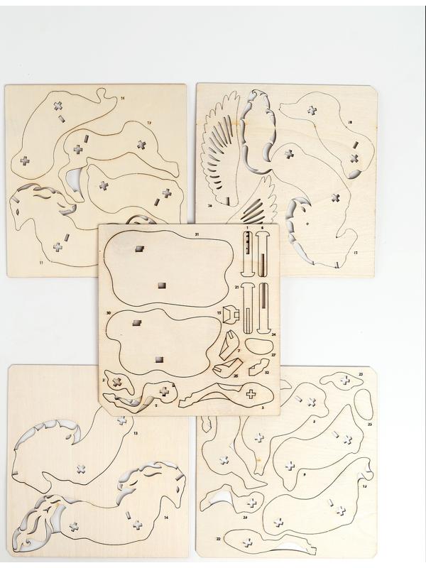 Конструктор деревянный 3д модель «Пегас», 33 детали