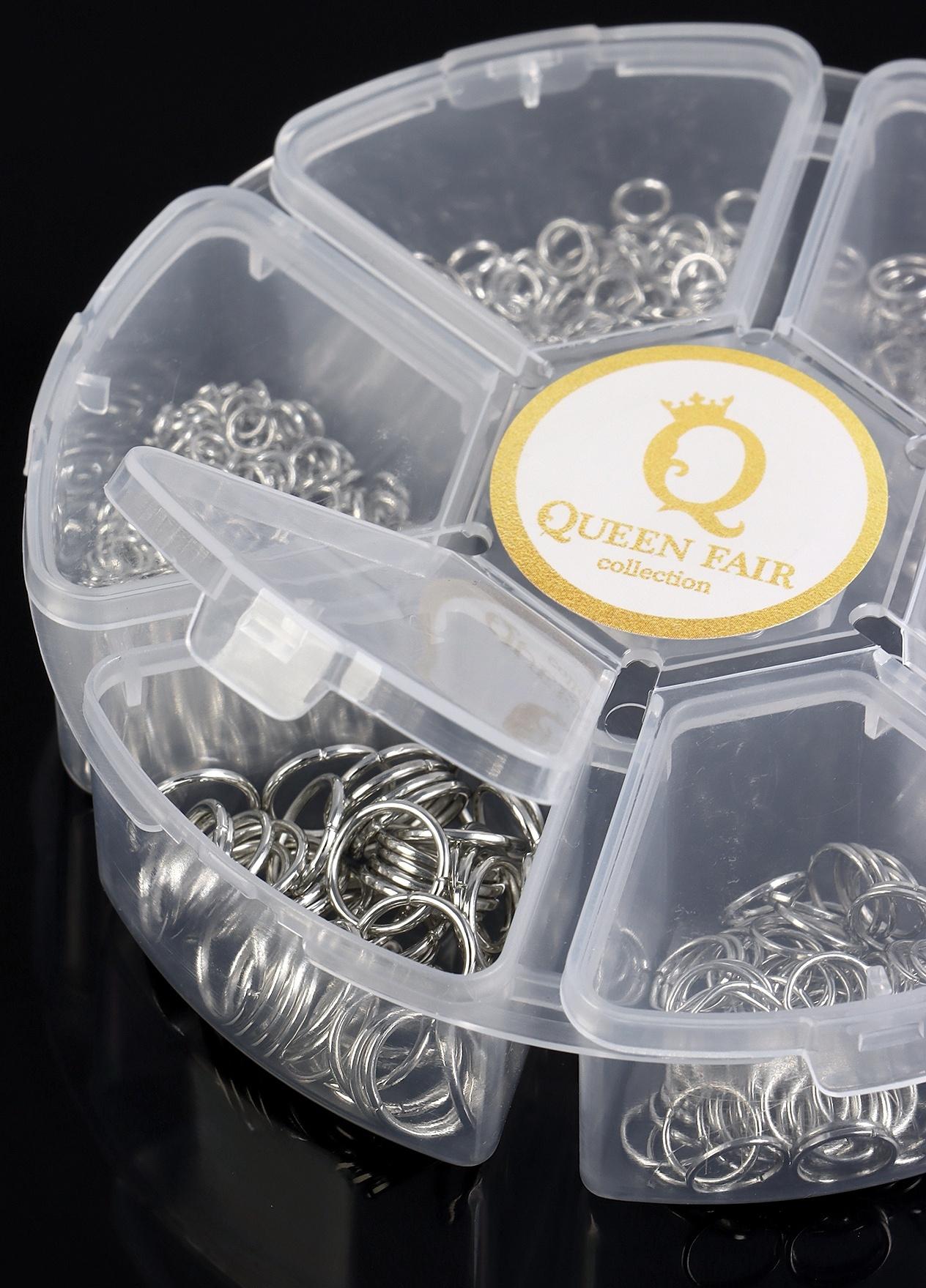 Набор соединительных колец для украшений в пластиковом боксе, 6 размеров, цвет серебро