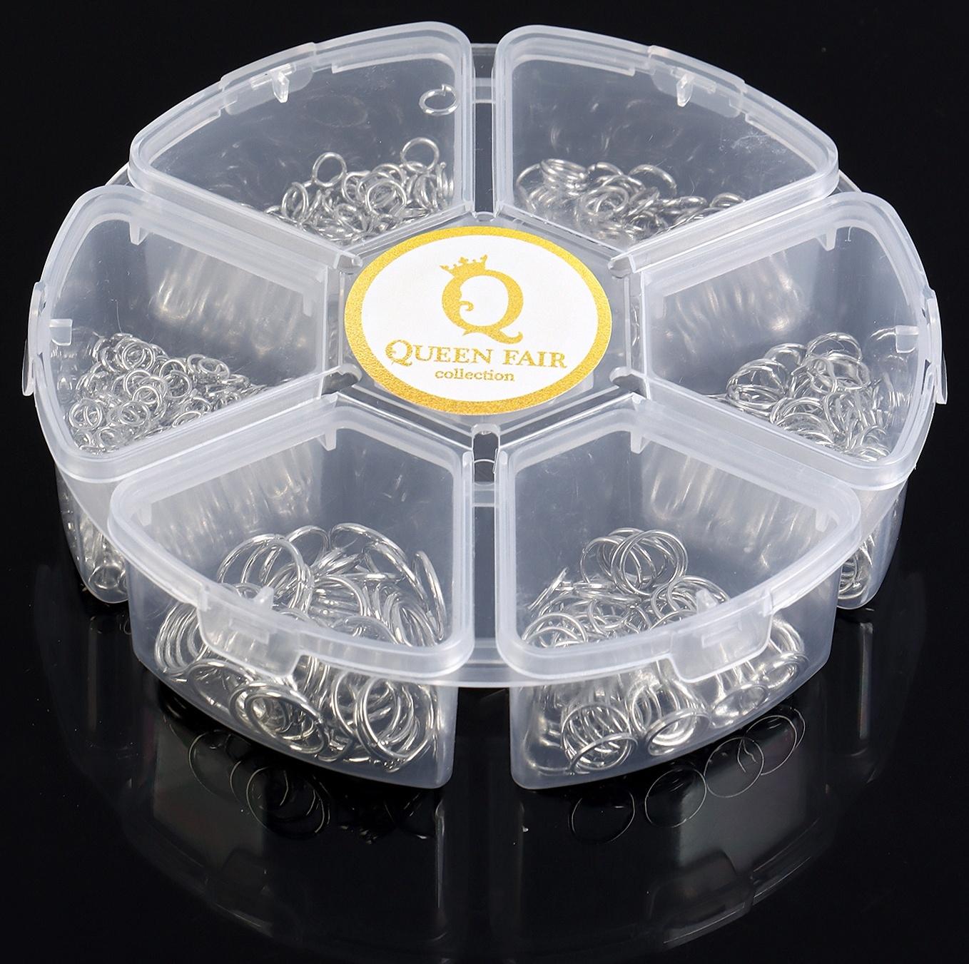Набор соединительных колец для украшений в пластиковом боксе, 6 размеров, цвет серебро