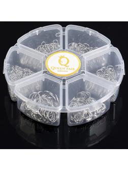 Набор соединительных колец для украшений в пластиковом боксе, 6 размеров, цвет серебро