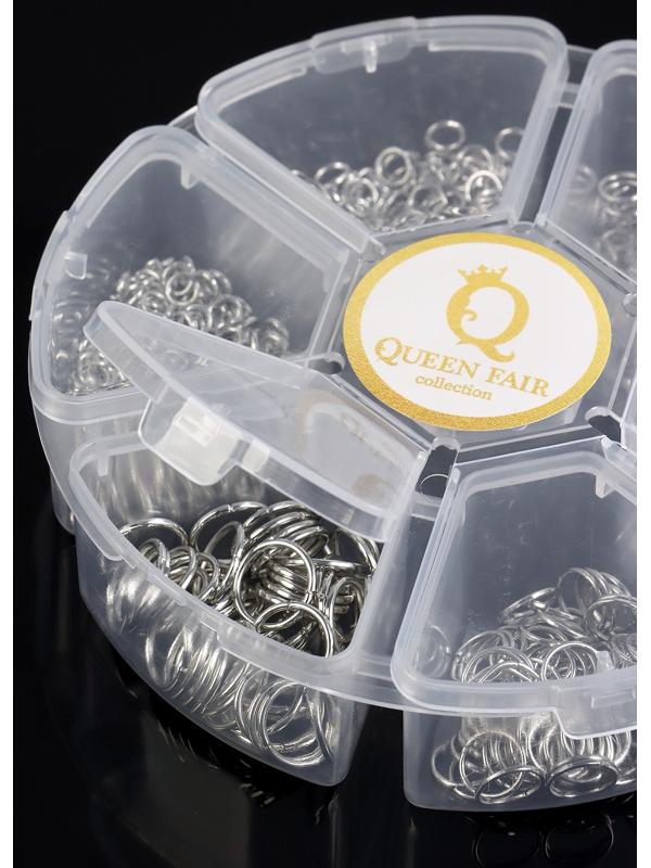 Набор соединительных колец для украшений в пластиковом боксе, 6 размеров, цвет серебро