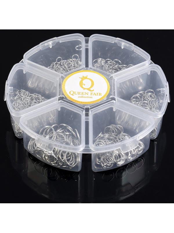 Набор соединительных колец для украшений в пластиковом боксе, 6 размеров, цвет серебро
