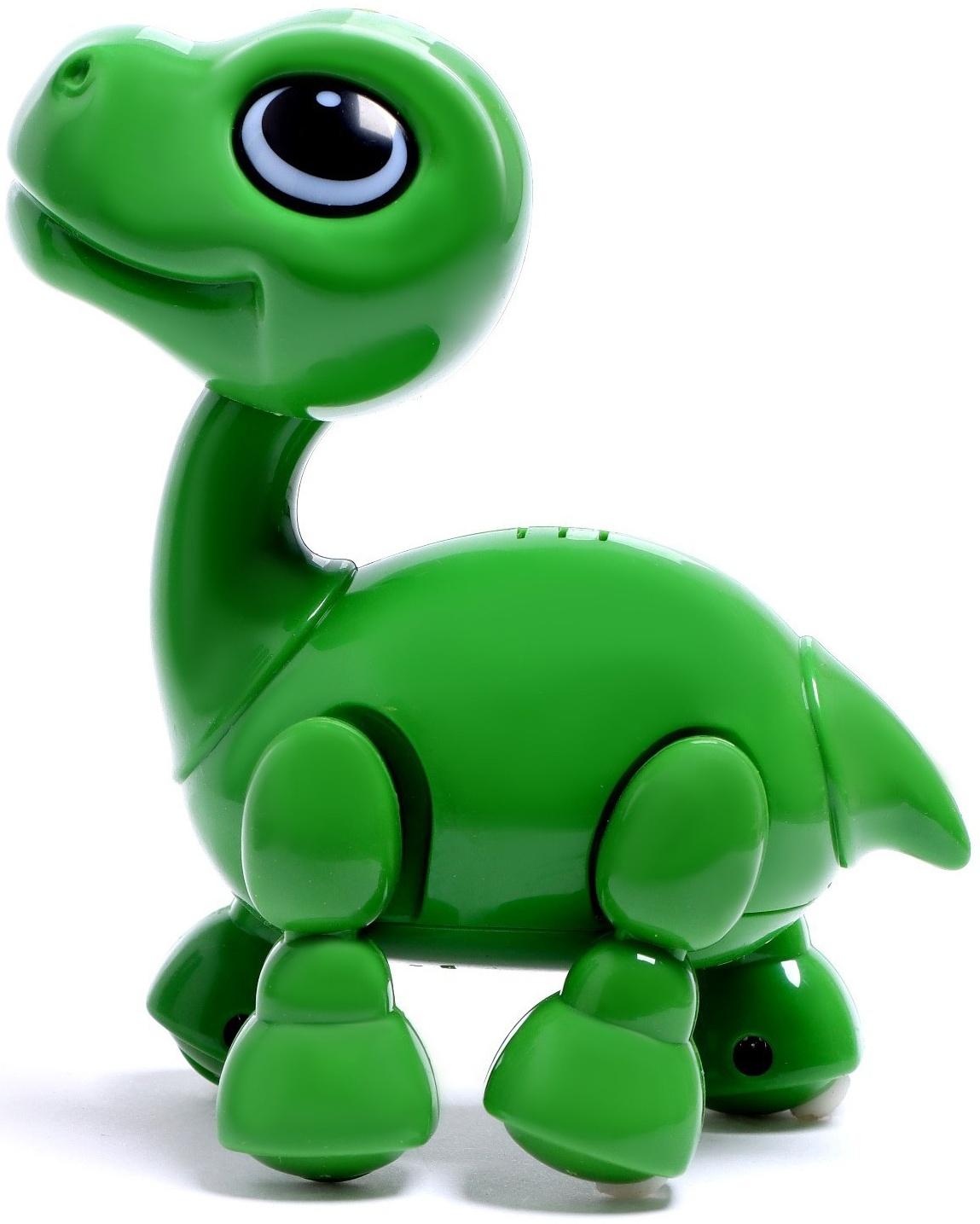 Робот - питомец «Динозавр» (В ПАКЕТЕ), интерактивный: реагирует на голос, звук, свет, на батарейках, зелёный
