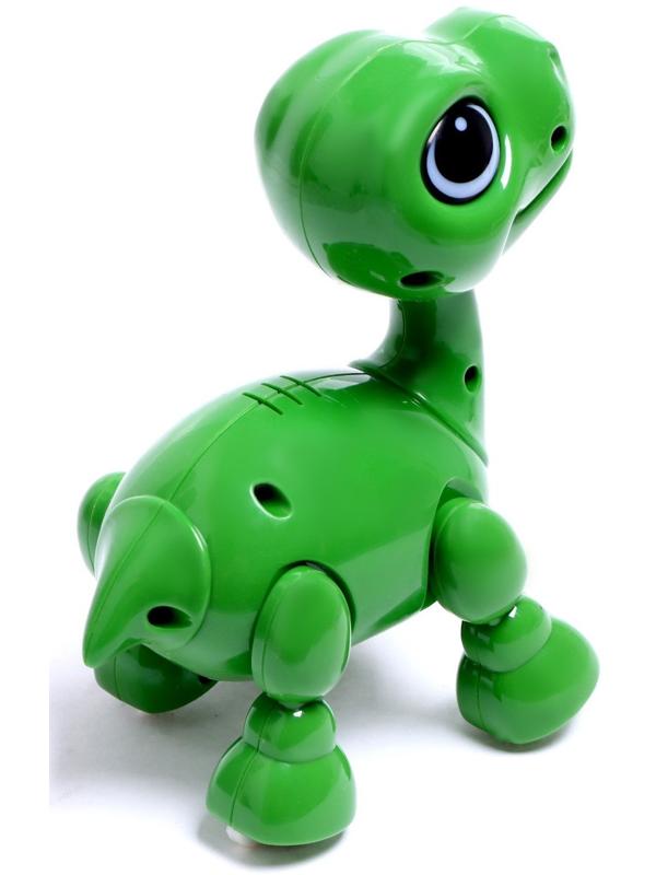 Робот - питомец «Динозавр» (В ПАКЕТЕ), интерактивный: реагирует на голос, звук, свет, на батарейках, зелёный