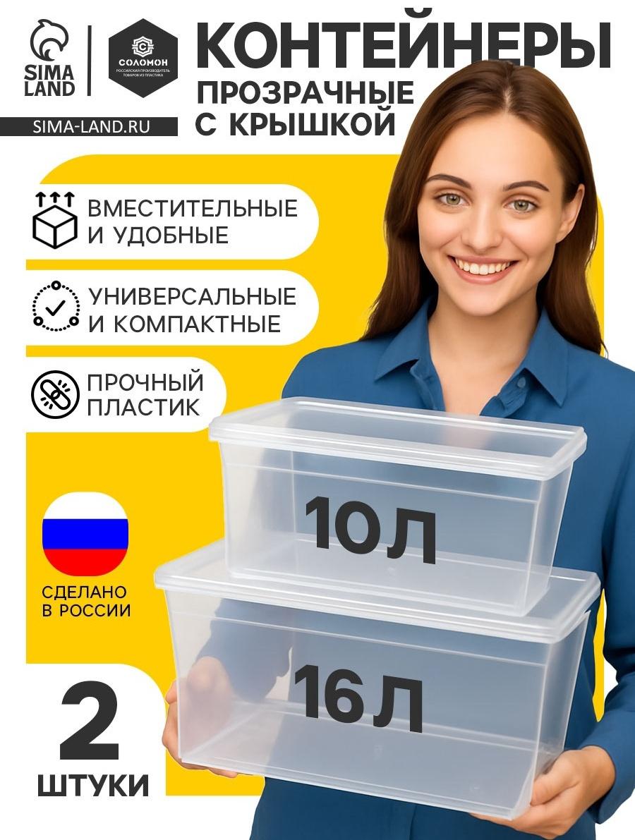 Ящики пластиковые для хранения, с крышкой, набор 2 шт.: 10 л, 16 л, прозрачно-матовый