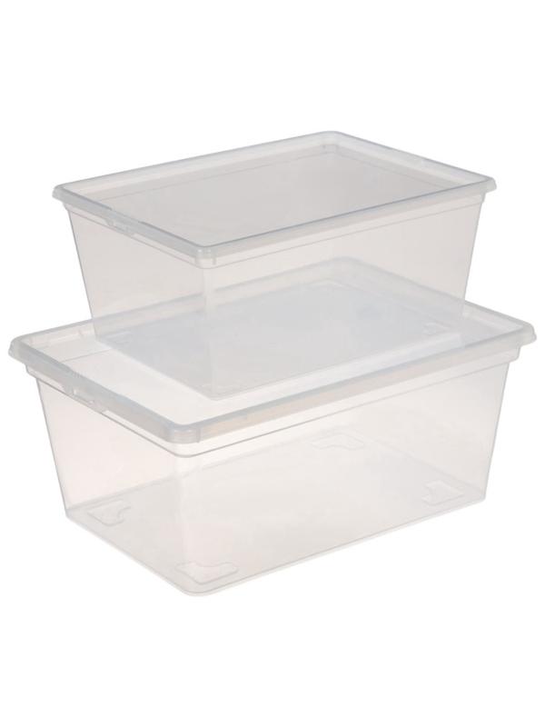 Ящики пластиковые для хранения, с крышкой, набор 2 шт.: 10 л, 16 л, прозрачно-матовый