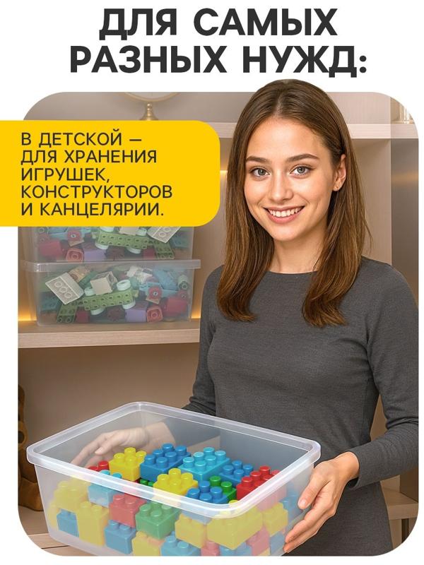 Ящики пластиковые для хранения, с крышкой, набор 2 шт.: 10 л, 16 л, прозрачно-матовый