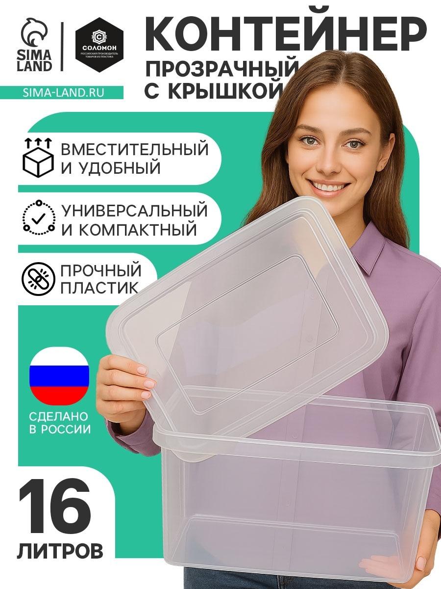 Ящик пластиковый для хранения, с крышкой, объём — 16 л, прозрачно-матовый
