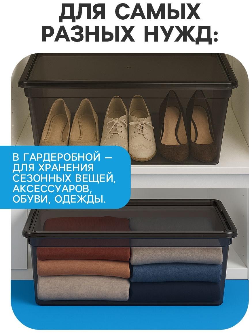 Ящик пластиковый для хранения, с крышкой, объём — 16 л, прозрачно-чёрный