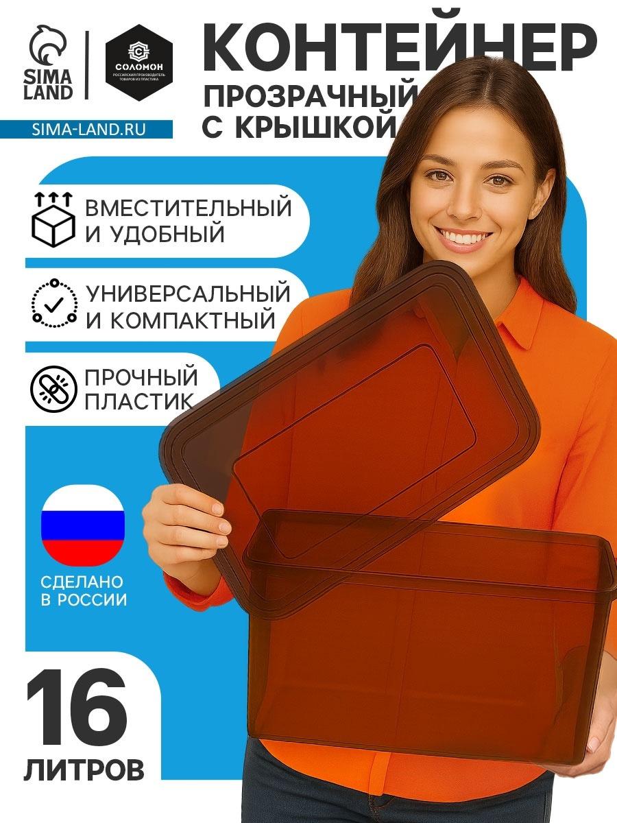 Ящик пластиковый для хранения, с крышкой, объём — 16 л, прозрачно-чёрный