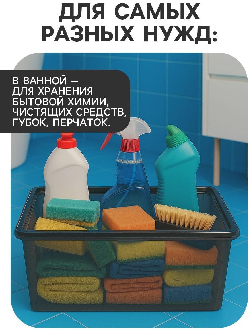 Ящик пластиковый для хранения, с крышкой, объём — 16 л, прозрачно-чёрный