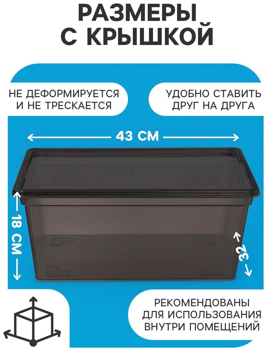 Ящик пластиковый для хранения, с крышкой, объём — 16 л, прозрачно-чёрный