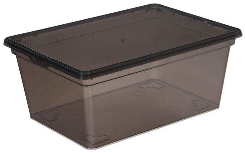 Ящик пластиковый для хранения, с крышкой, объём — 16 л, прозрачно-чёрный