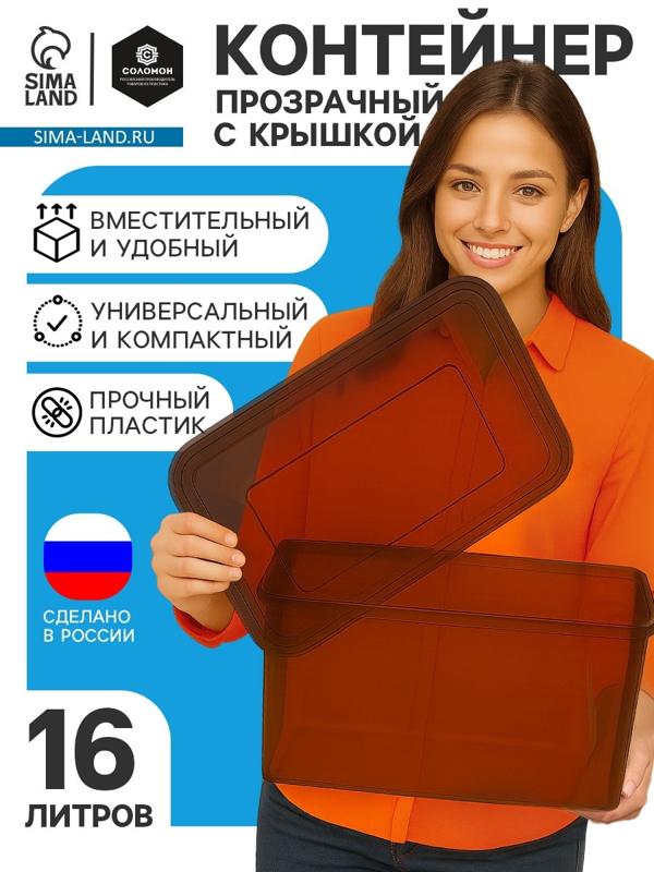 Ящик пластиковый для хранения, с крышкой, объём — 16 л, прозрачно-чёрный