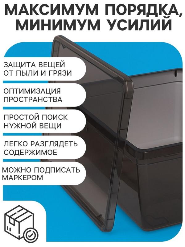 Ящик пластиковый для хранения, с крышкой, объём — 16 л, прозрачно-чёрный