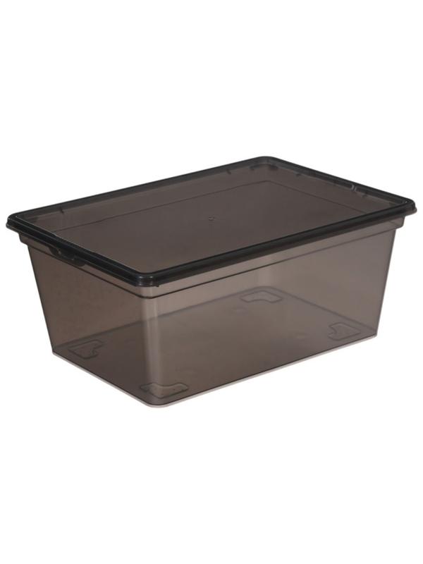 Ящик пластиковый для хранения, с крышкой, объём — 16 л, прозрачно-чёрный