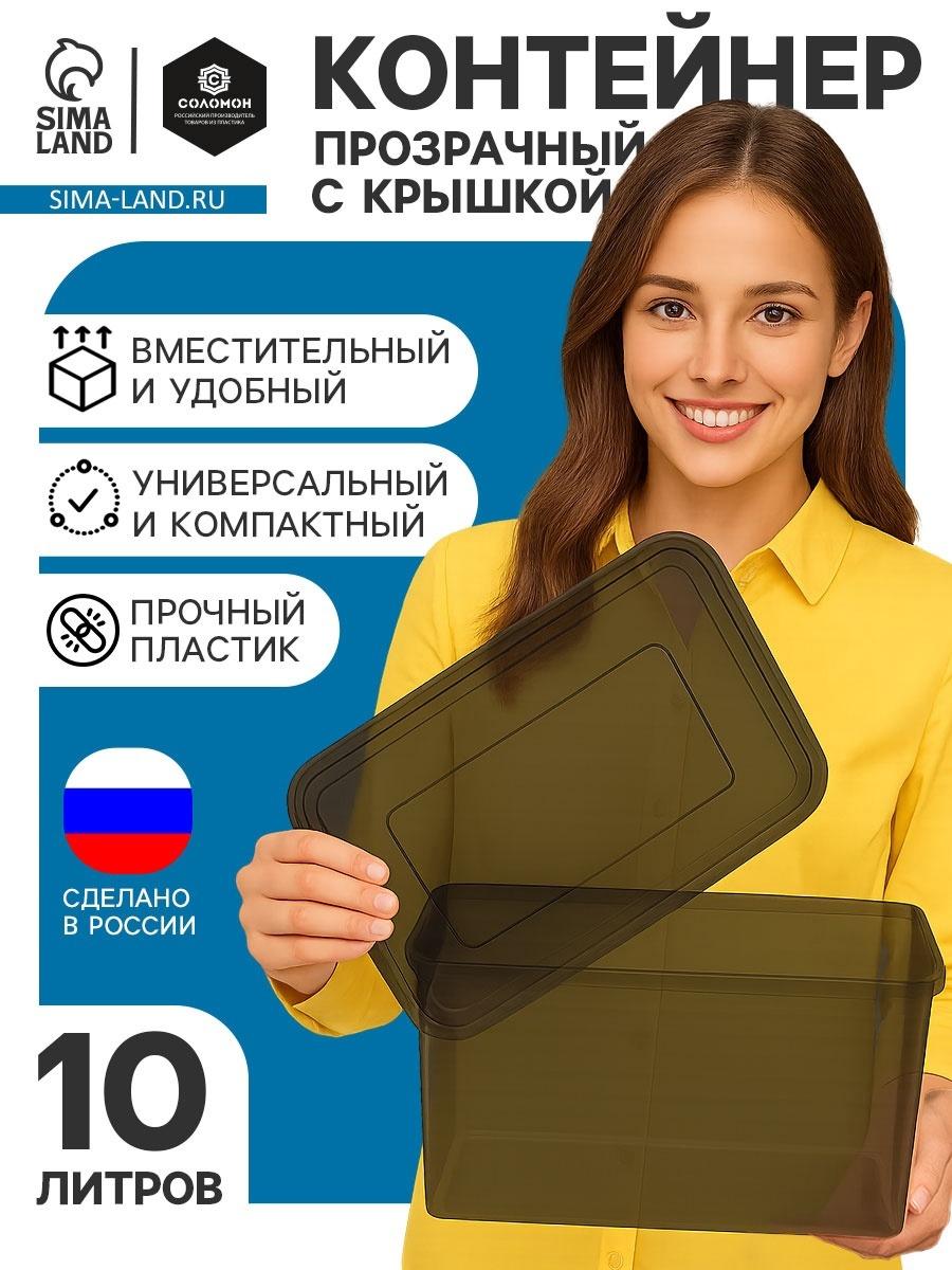 Ящик пластиковый для хранения, с крышкой, объём — 10 л, прозрачно-чёрный