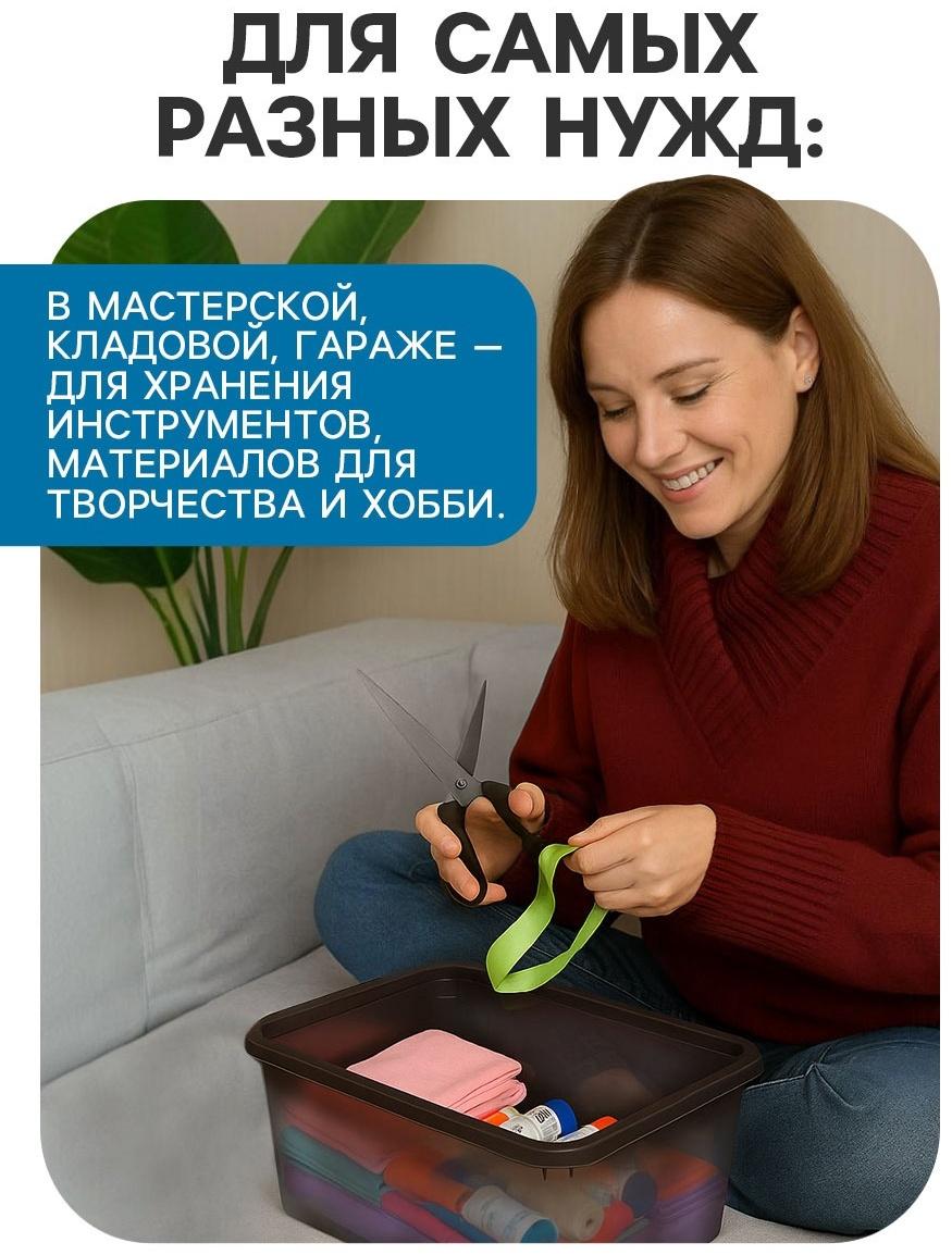 Ящик пластиковый для хранения, с крышкой, объём — 10 л, прозрачно-чёрный