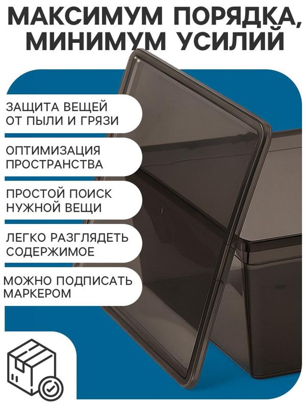 Ящик пластиковый для хранения, с крышкой, объём — 10 л, прозрачно-чёрный