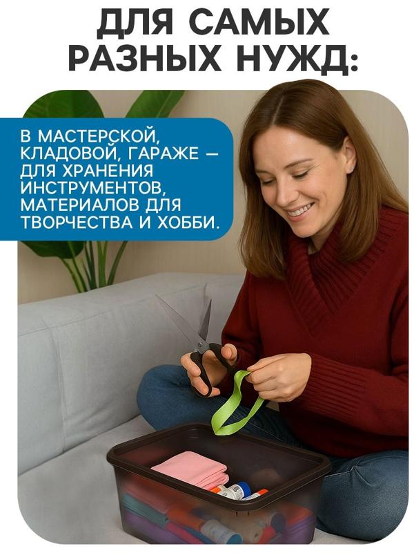 Ящик пластиковый для хранения, с крышкой, объём — 10 л, прозрачно-чёрный