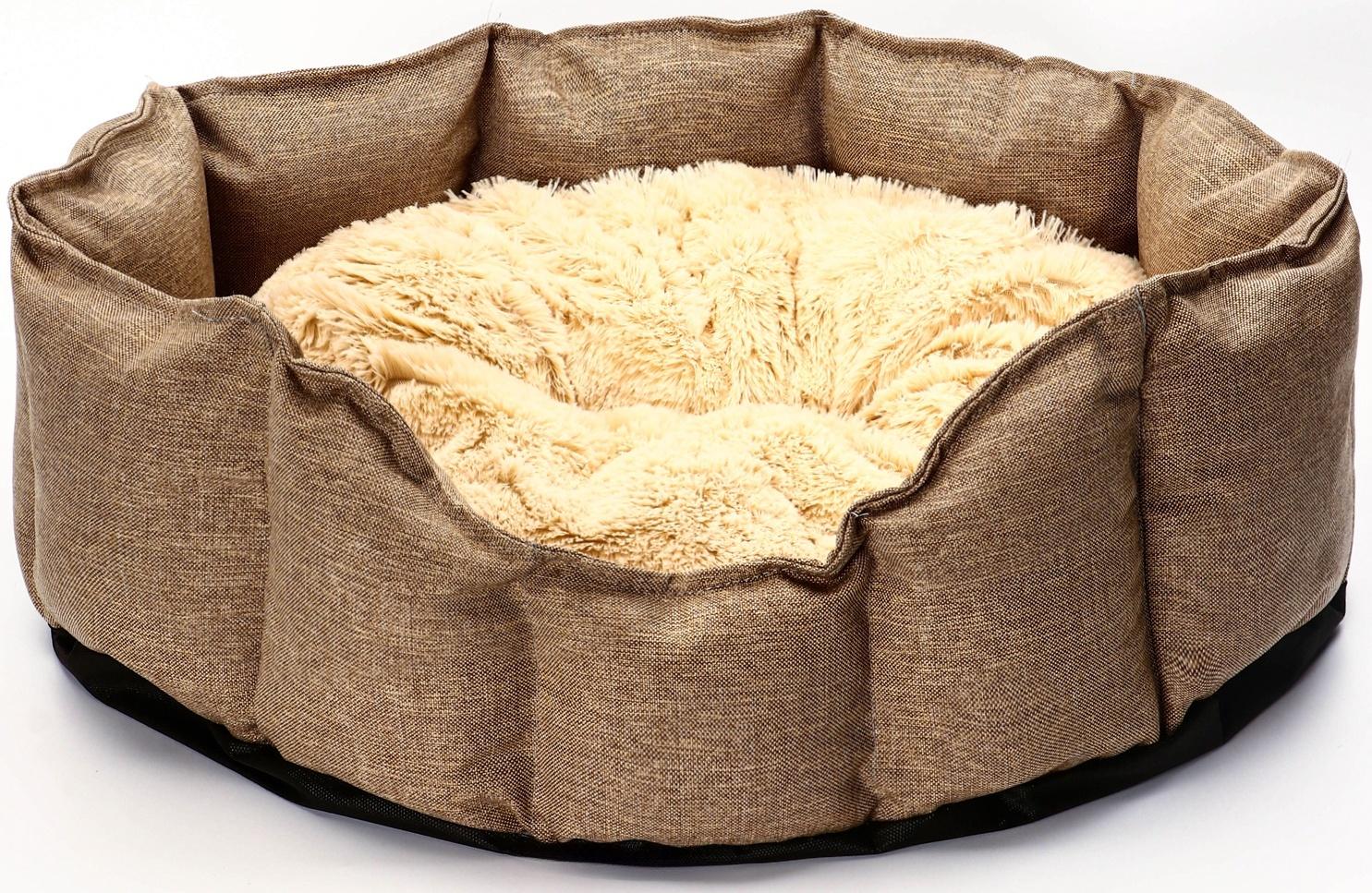 Лежанка для кошек и собак, рогожка, искусственный  мех, 65 х 50 х 20 см