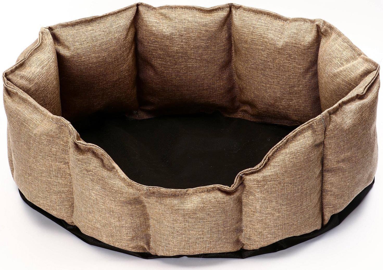 Лежанка для кошек и собак, рогожка, искусственный  мех, 65 х 50 х 20 см