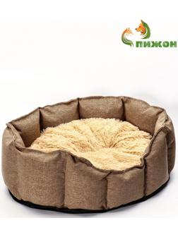 Лежанка для кошек и собак, рогожка, искусственный  мех, 65 х 50 х 20 см