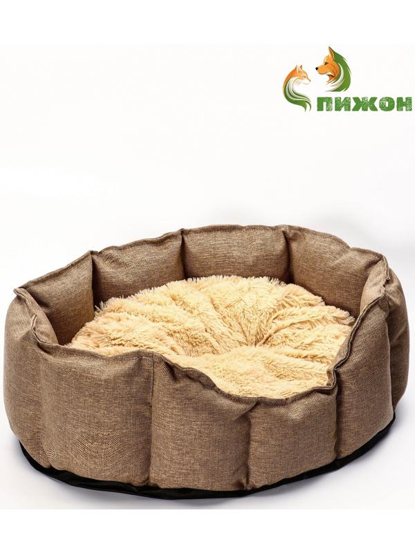 Лежанка для кошек и собак, рогожка, искусственный  мех, 65 х 50 х 20 см