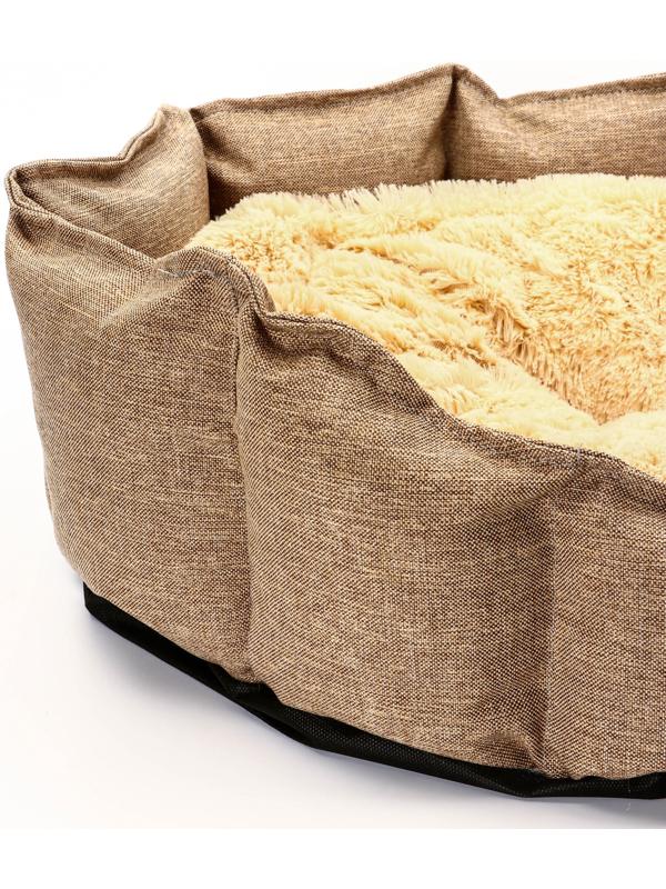 Лежанка для кошек и собак, рогожка, искусственный  мех, 65 х 50 х 20 см