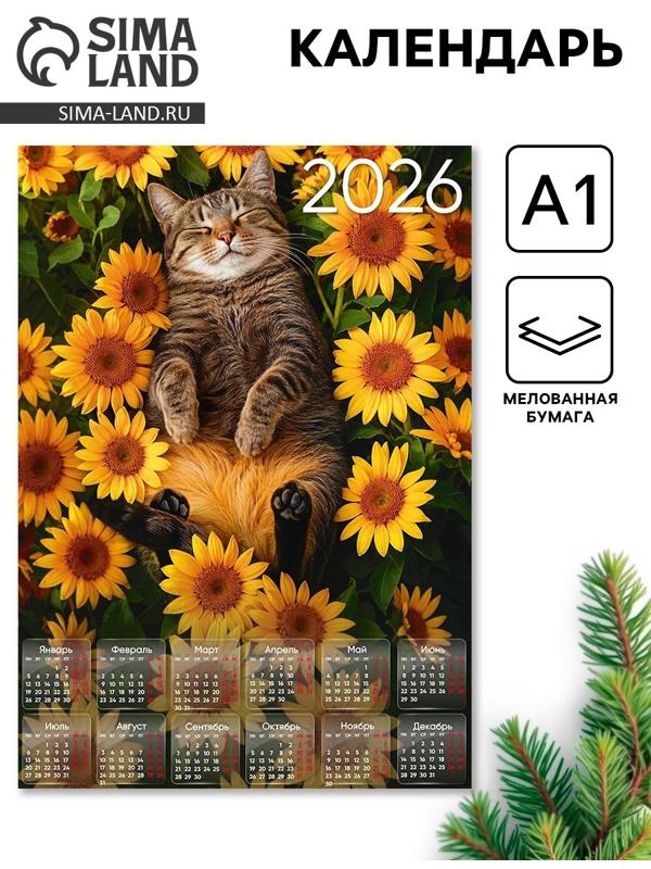 Календарь настенный 2026 «Кот с подсолнухами», А1