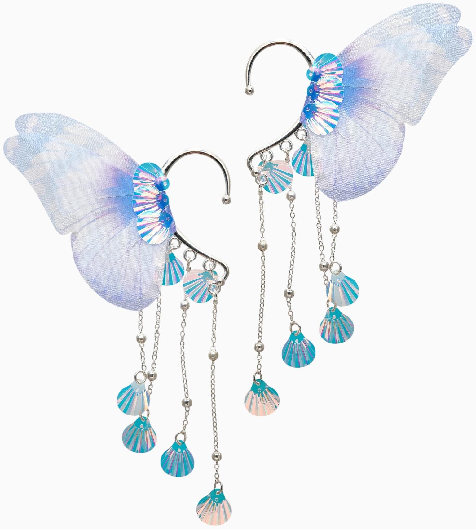 Серьги каффы детские Выбражулька «Крылья», фиолетово-голубая