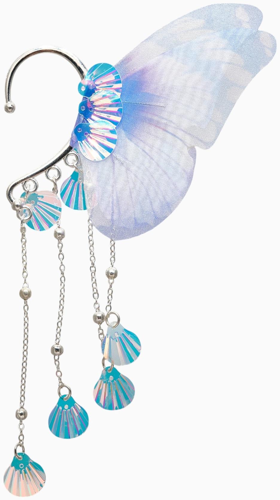 Серьги каффы детские Выбражулька «Крылья», фиолетово-голубая