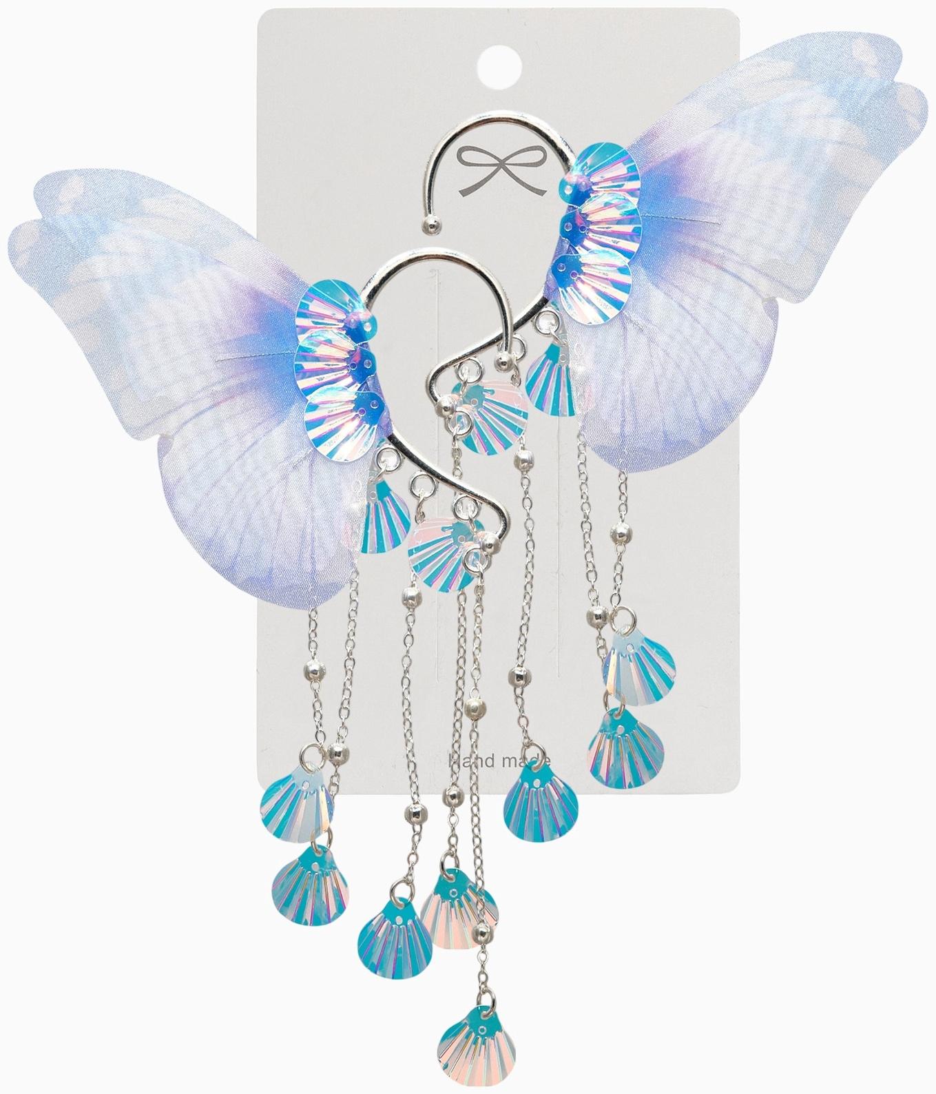 Серьги каффы детские Выбражулька «Крылья», фиолетово-голубая