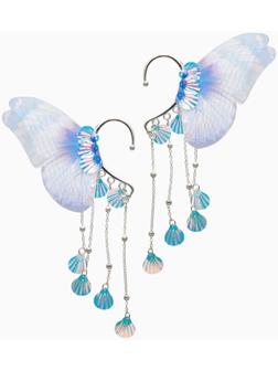 Серьги каффы детские Выбражулька «Крылья», фиолетово-голубая