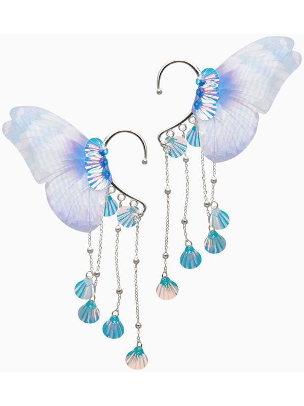 Серьги каффы детские Выбражулька «Крылья», фиолетово-голубая