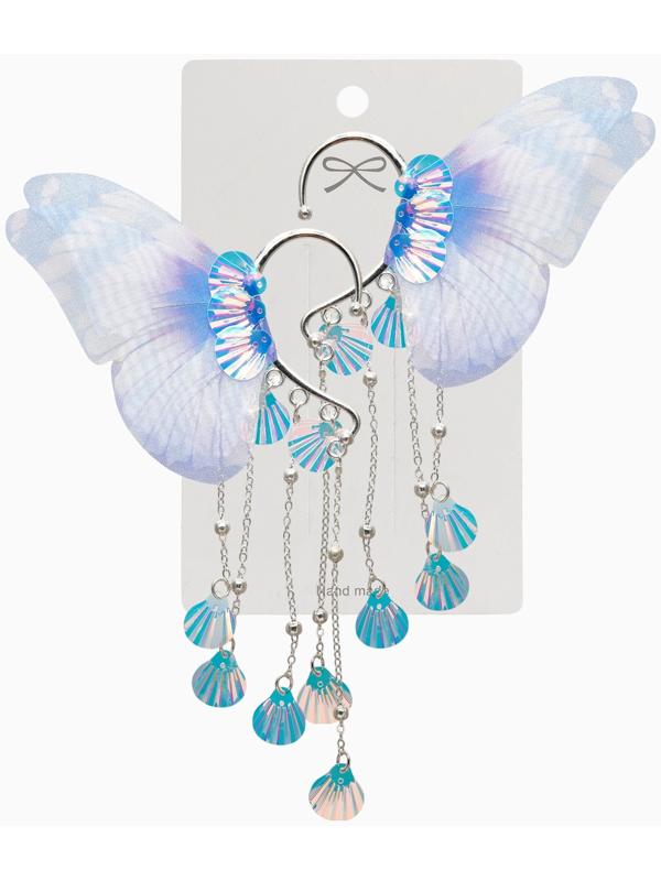 Серьги каффы детские Выбражулька «Крылья», фиолетово-голубая
