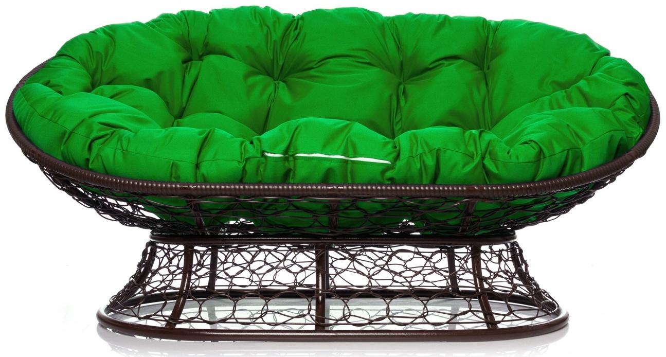 Диван «Мамасан» с искусственным ротангом, 164×104×75 см, коричневый, зелёная подушка