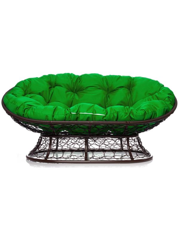 Диван «Мамасан» с искусственным ротангом, 164×104×75 см, коричневый, зелёная подушка