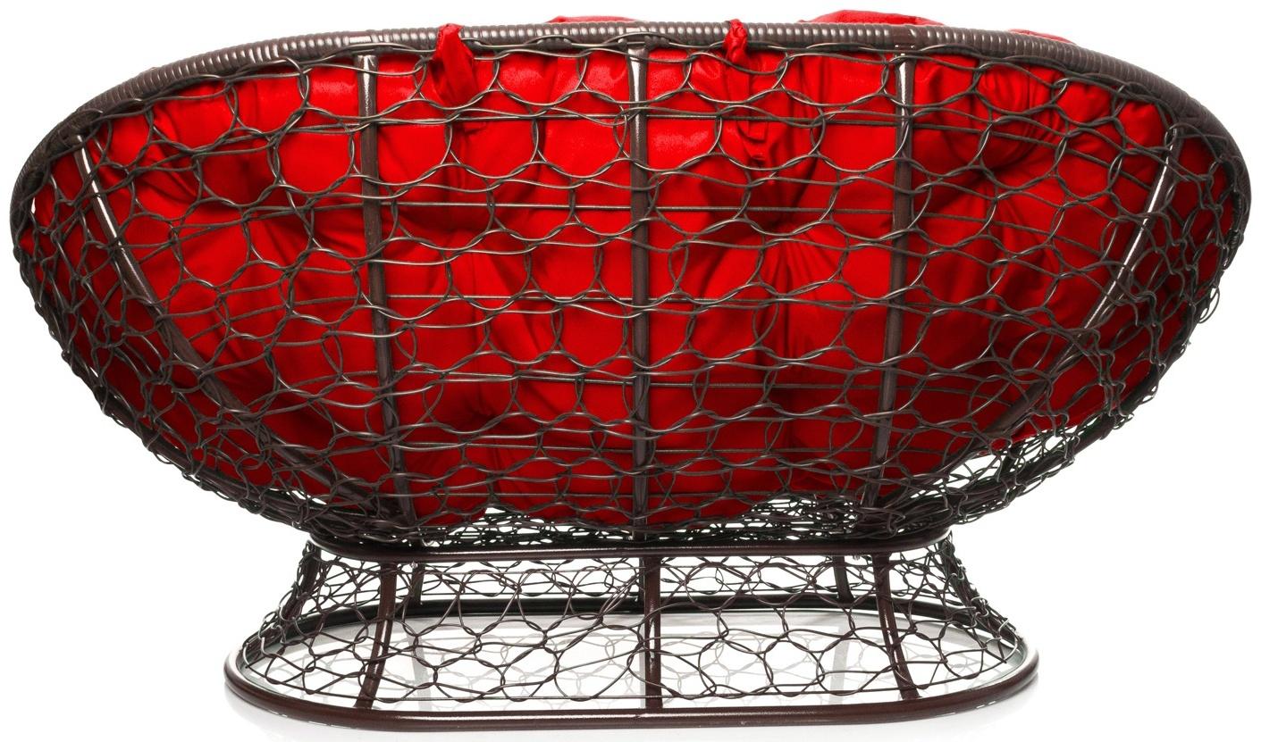 Диван «Мамасан» с искусственным ротангом, 164×104×75 см, коричневый, красная подушка