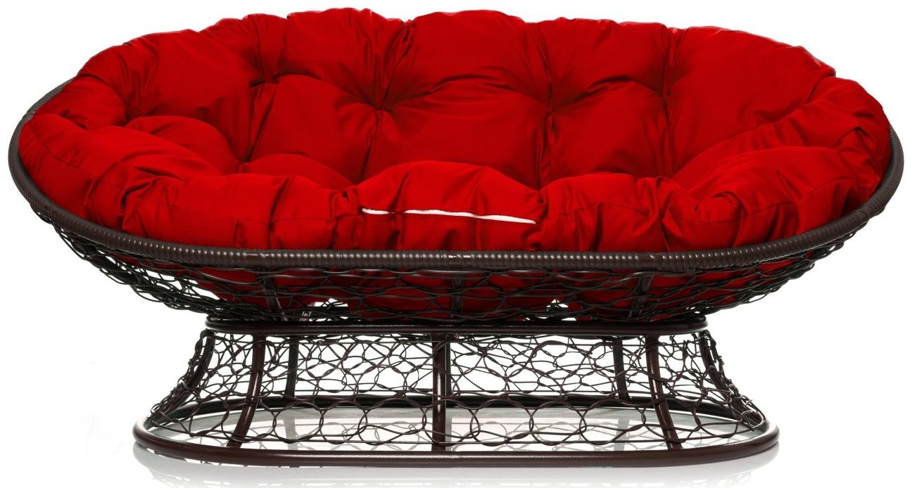 Диван «Мамасан» с искусственным ротангом, 164×104×75 см, коричневый, красная подушка